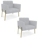 Ver imagem 1 de Poltrona para Sala Pé Metal Dourado Kit 2 Ana Linho Cinza - Ibiza
