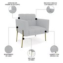 Ver imagem 6 de Poltrona para Sala Pé Metal Dourado Kit 2 Ana Linho Cinza - Ibiza