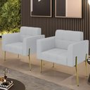 Ver imagem 7 de Poltrona para Sala Pé Metal Dourado Kit 2 Ana Linho Cinza - Ibiza