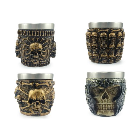 Kit 4 Copos Shot Dose Colecionável Decorativo Em Aço Inox Resina Para Tequila Whisky Vodka Cor: Escu