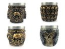 Ver imagem 1 de Kit 4 Copos Shot Dose Colecionável Decorativo Em Aço Inox Resina Para Tequila Whisky Vodka Cor: Escu