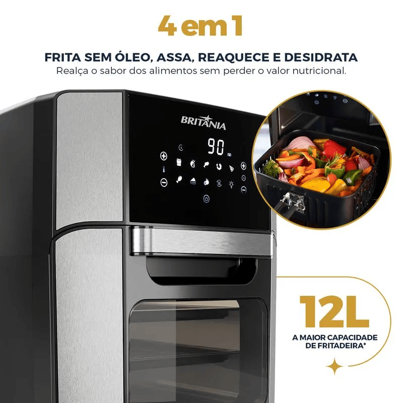 Fritadeira Air Fry Britânia Oven Bfr2200p 12l 1800w Preta - 6