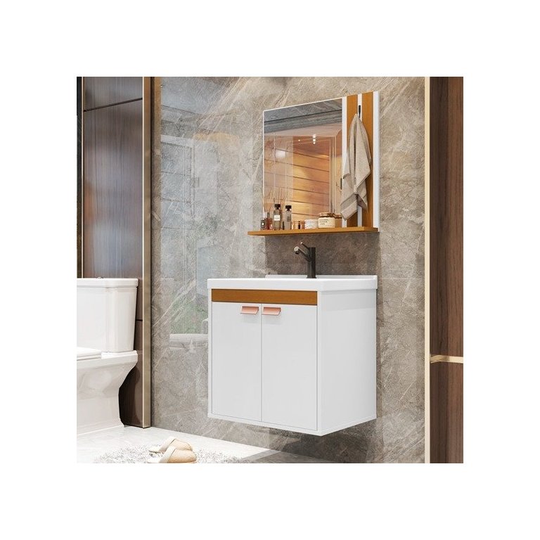 Conjunto para Banheiro Patricia Completo Cuba e Espelho Cor Branco / Nature - Comprar Móveis em Casa