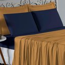 Ver imagem 3 de Jogo de Cama Casal Viúva Nobre 4 Peças Malha 100% Algodão - Cobre / Azul-marinho