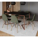 Ver imagem 1 de Mesa Industrial Retangular Preta Base V Cobre 137x90cm 6 Cadeiras Estofadas Eames Verdes Madeira