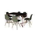 Ver imagem 2 de Mesa Industrial Retangular Preta Base V Cobre 137x90cm 6 Cadeiras Estofadas Eames Verdes Madeira
