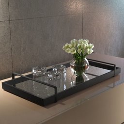 Bandeja Decorativa Espelhada para Servir Preta com Alça Preta - 1