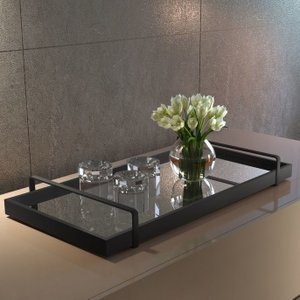 Bandeja Decorativa Espelhada para Servir Preta com Alça Preta