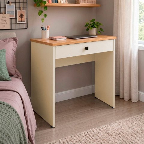 Mesa para Costura Maquina Essence Compacta e Resistente para Trabalho Home Office Off-White