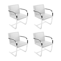 Kit 4 Cadeiras Brno Escritório Couro Sintético Branco Barra Chata Cromada - 1