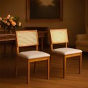Ver imagem 1 de Kit 2 Cadeiras de Jantar Madeira Maciça Estofadas Linho Bege com Tela Sextavada Premiere