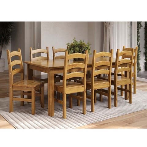 Conjunto com Mesa de Jantar 180cm Retangular e 8 Cadeiras 100% Madeira Maciça Napoli Espresso Móveis Marrom/Nogueira