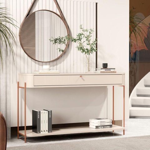 Aparador Taos 1 Gaveta MDF 123cm Off White Bronze Bechara Móveis