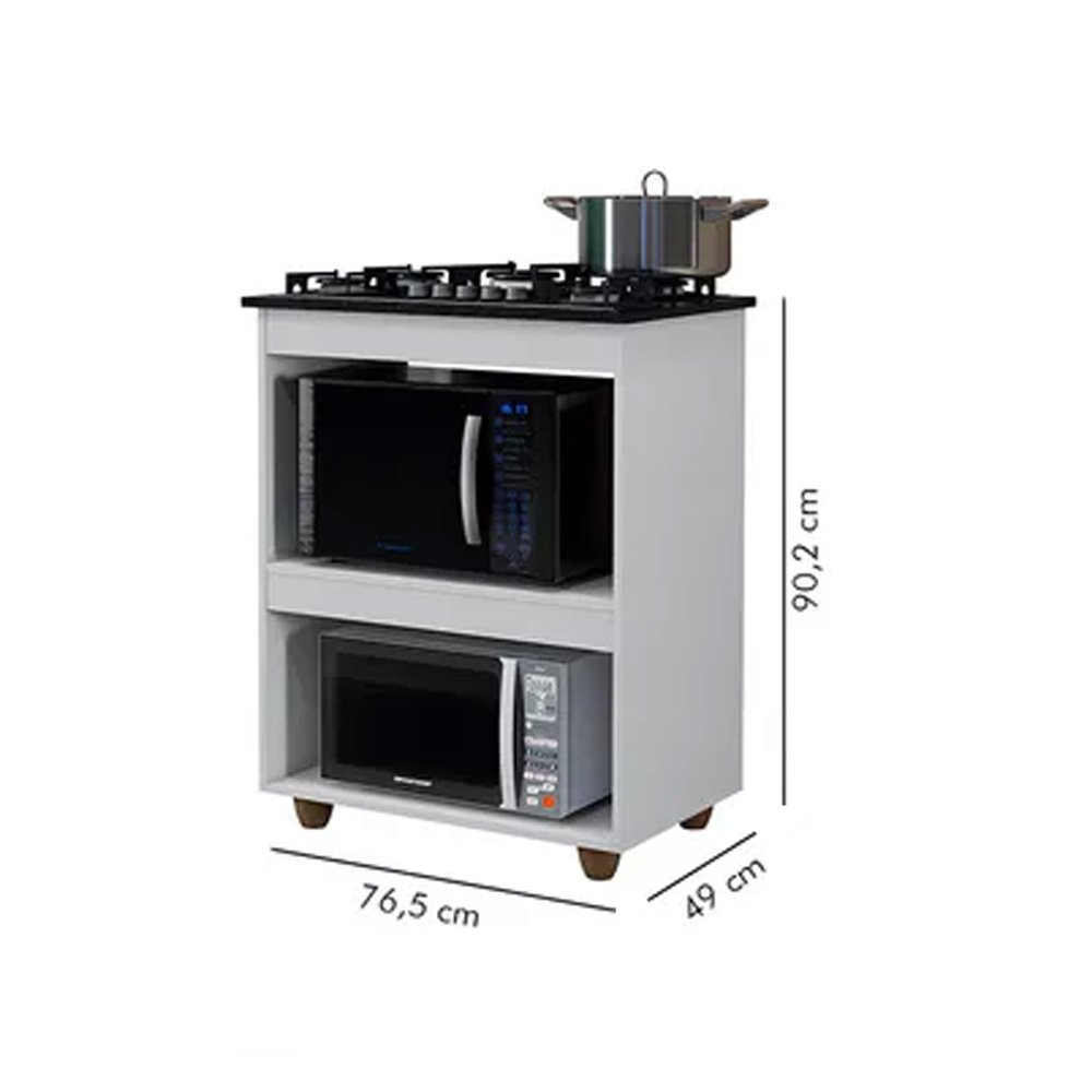 Kit Balcão para Cooktop Cozinha Kaiki Turim Branco com Fogão Cooktop Chef 4 Bocas Ultra Chama Preto  - 5