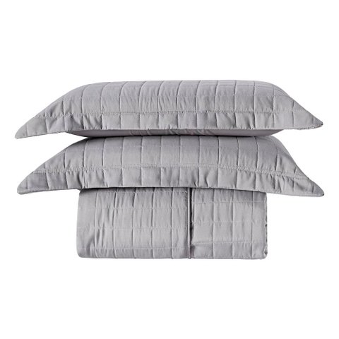 Kit Cobre Leito Milano Casal Micropercal 300 Fios Matelado Colcha 3 Peças Cinza
