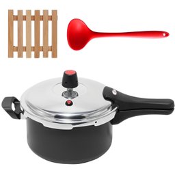 Panela de Pressão 3 Litros Antiaderente Fechamento Externo + Descanso Quadrado + Concha de Silicone  - 1