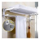 Ver imagem 3 de Toalheiro Varal Alumínio Inox C/ Prateleira e Ganchos Móveis:prateado