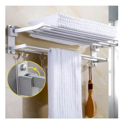 Toalheiro Varal Alumínio Inox C/ Prateleira e Ganchos Móveis:prateado - 3