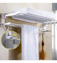 Ver imagem 3 de Toalheiro Varal Alumínio Inox C/ Prateleira e Ganchos Móveis:prateado