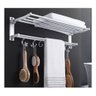 Toalheiro Varal Alumínio Inox C/ Prateleira e Ganchos Móveis:prateado - 8