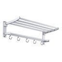 Ver imagem 2 de Toalheiro Varal Alumínio Inox C/ Prateleira e Ganchos Móveis:prateado