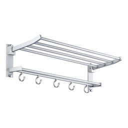 Toalheiro Varal Alumínio Inox C/ Prateleira e Ganchos Móveis:prateado - 2