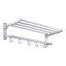 Toalheiro Varal Alumínio Inox C/ Prateleira e Ganchos Móveis:prateado - 2