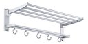 Ver imagem 2 de Toalheiro Varal Alumínio Inox C/ Prateleira e Ganchos Móveis:prateado