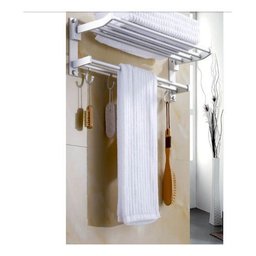 Toalheiro Varal Alumínio Inox C/ Prateleira e Ganchos Móveis:prateado - 6