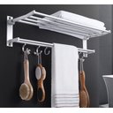 Ver imagem 1 de Toalheiro Varal Alumínio Inox C/ Prateleira e Ganchos Móveis:prateado