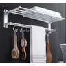 Toalheiro Varal Alumínio Inox C/ Prateleira e Ganchos Móveis:prateado - 1