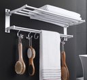 Ver imagem 1 de Toalheiro Varal Alumínio Inox C/ Prateleira e Ganchos Móveis:prateado