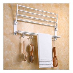 Toalheiro Varal Alumínio Inox C/ Prateleira e Ganchos Móveis:prateado - 9