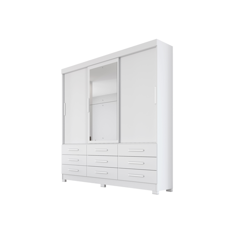 Guarda Roupa Solteiro Buriti 3 Portas e 9 Gavetas com Espelho Nh Rei de Casa Neve