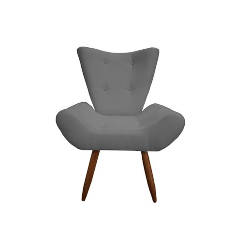 Poltrona Decorativa Emilia Suede Cinza Pés Madeira Ms Decor
