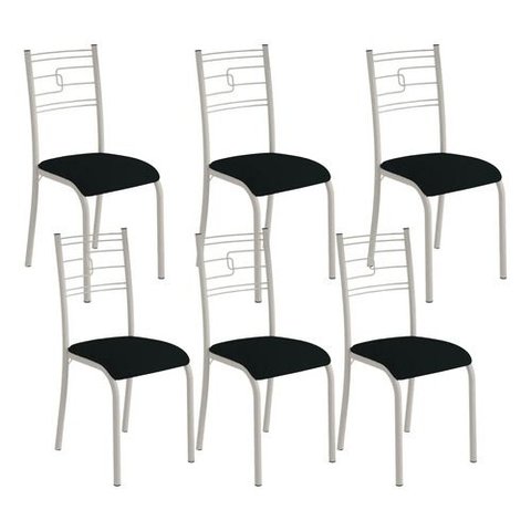 Kit 6 Cadeiras Paraty Corino Preto Tubo Champanhe