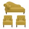 Divã Larissa 150 cm Direito de quem senta e 2 Poltronas Genesis Suede Amarelo - LM DECOR - 1