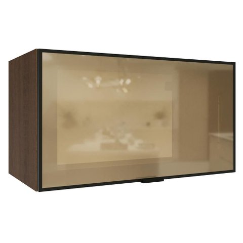 Armário Aéreo de Cozinha 1 Porta Basculante 60 cm Rustic/Preto Vidro Reflecta Bronze Vinil Madesa