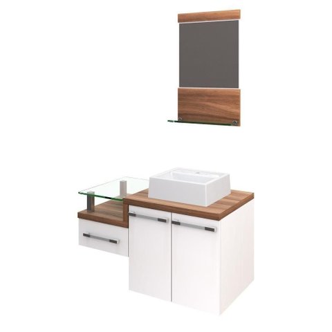 Conjunto Balcão C-cuba Q32 e Espelheira Legno 831 Branco Chess C-carvalho Dark Branco Chess C-nogal