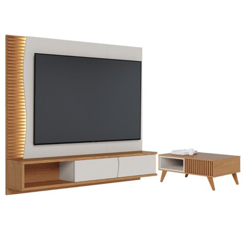 Mesa com Home para Tv Reno Off White Matte Freijo