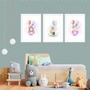 Ver imagem 2 de Kit 3 Quadros Grandes Quarto Infantil Filhotes Balões 60x48cm:moldura Branca