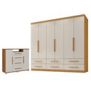 Ver imagem 1 de Guarda Roupa Casal Maximus 6 Portas e Cômoda Sapateira Versátil 4 Gavetas Cinamomo Areia Fosco-