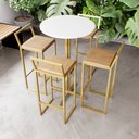 Ver imagem 1 de Jogo Mesa Alta Bistrô Redonda Branca 4 Banquetas Pinus Confort Industrial Dourado Don Castro Decor I