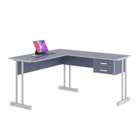 Escrivaninha para Computador L com 2 Gavetas Range - Azul Azul