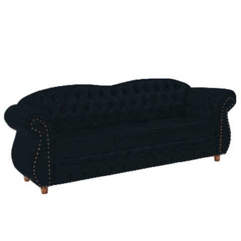 Sofá Chesterfield Merlo 3 lugares 1,80 - Suede Preto / Decoração, recepção, Barbearia, sala tv estar