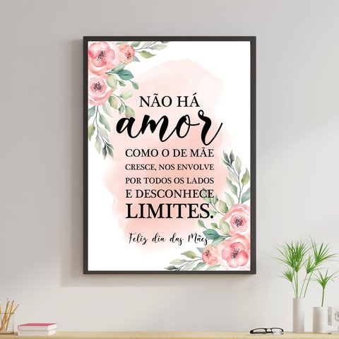 Quadro Decorativo Não Há Amor Como o de Mãe 24x18cm - com vidro:Madeira preta