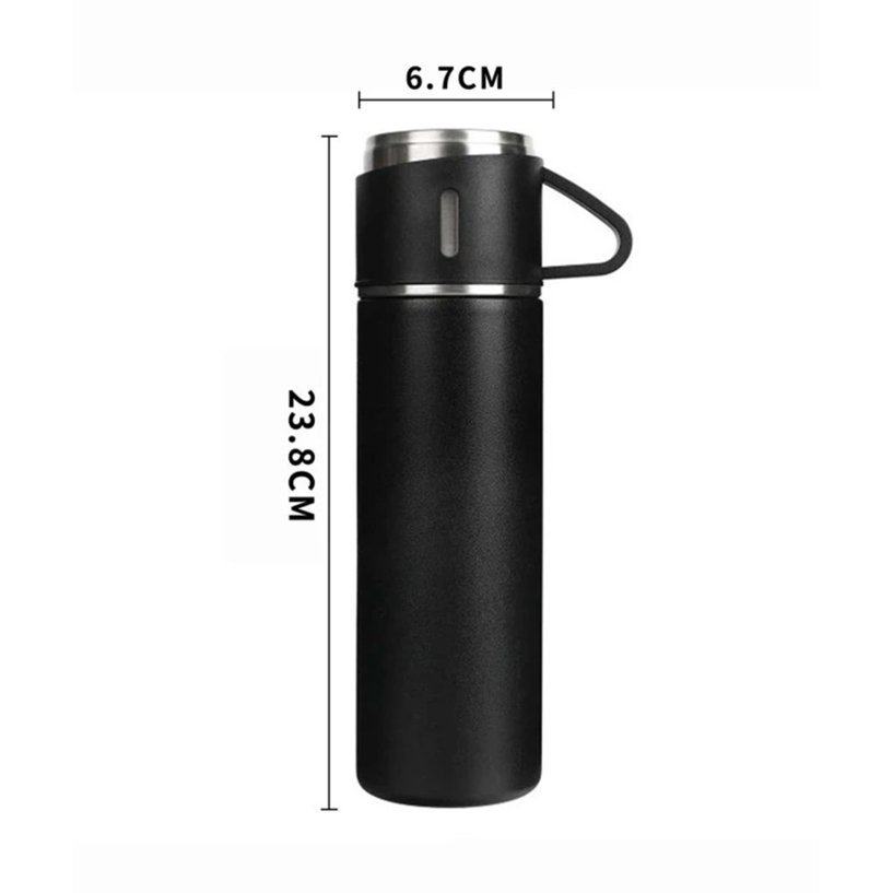 Garrafa Térmica Viagem Inox Kit Vacuum Flask Set 500ml com 3 Xícaras Quente Frio - 4