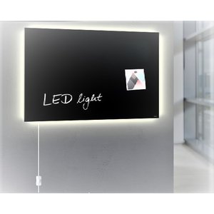 Painel Lousa De Vidro Temperado preta 120x90cm com led