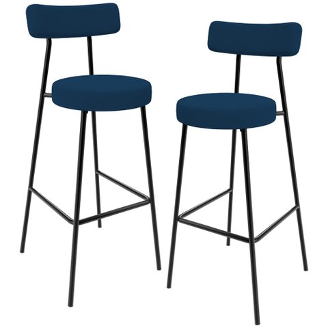 Kit 02 Banquetas Baixa Bar Cozinha Sala de Jantar Estrutura em Aço Milão L02 Suede Azul Marinho - Ly