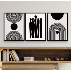 Kit 3 Quadros Decorativos para Sala Minimalistas 33x24cm - com Vidro:madeira Branca